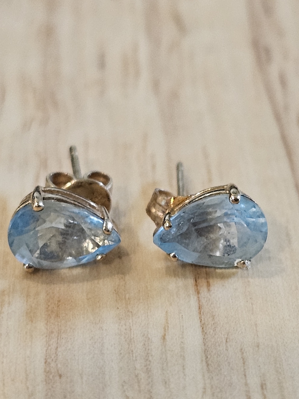 Delicate 10K Yellow Gold Pear Cut Aquamarine Post Earrings